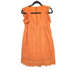 KATIMY Women's Eyelet V-neck Romper Dress Size SMALL Orange